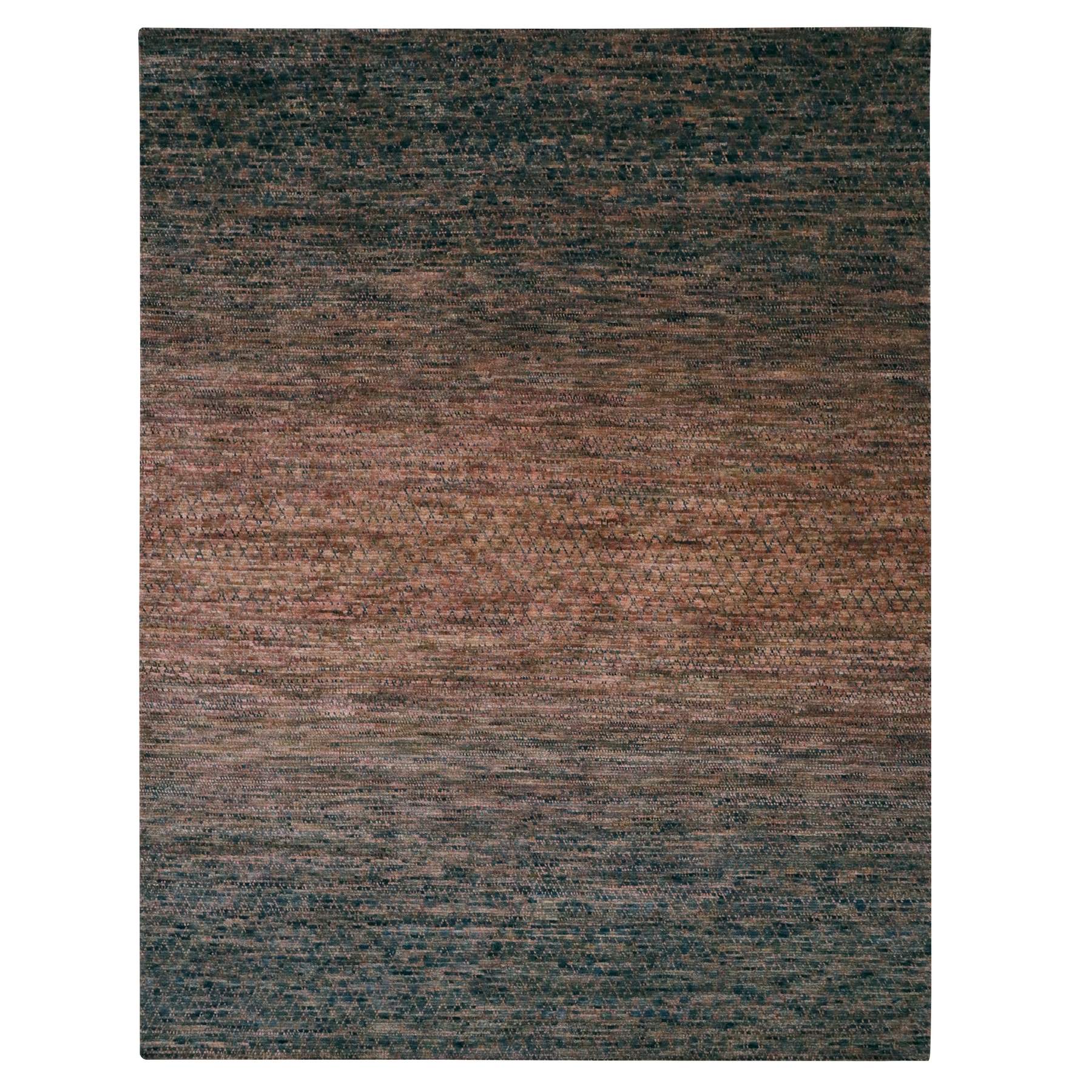 Camel Brown, Pure Wool, Grass Design with Looped Pile, Hand Knotted, Oriental Rug